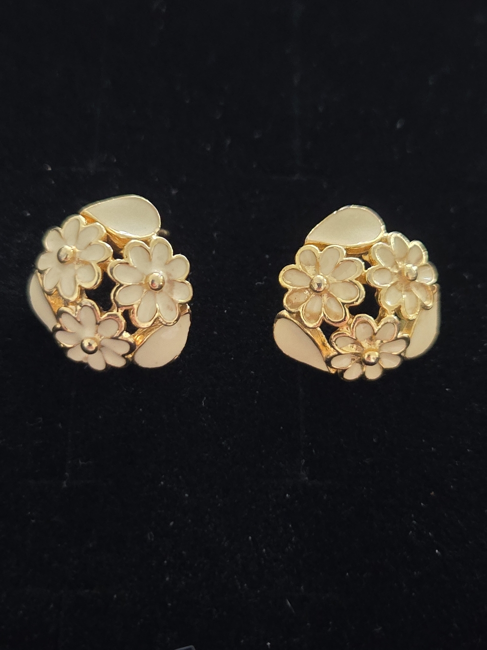 Gold Floral Cluster Stud Earrings with Cream Enamel